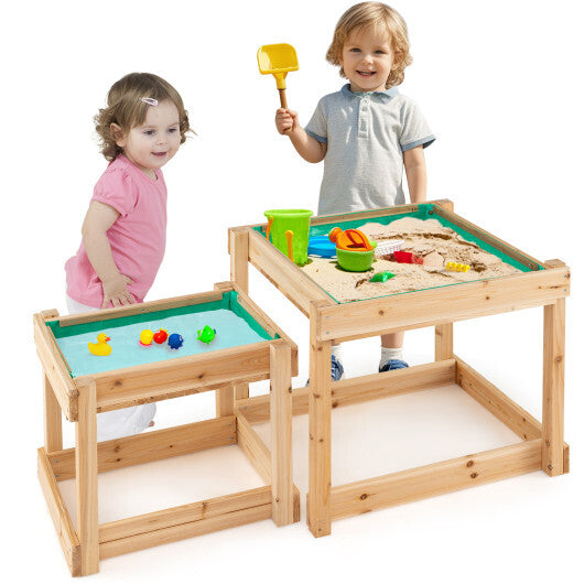 Wooden Sand and Water Tables with Protective Cover for Kids-Natural W2B