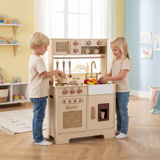Chef Pretend Play Kitchen for Kids with Realistic Lights and Sounds-Yellow W2B
