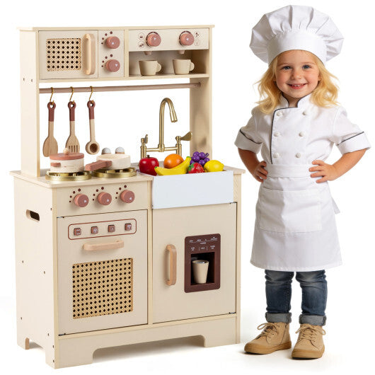 Chef Pretend Play Kitchen for Kids with Realistic Lights and Sounds-Yellow W2B