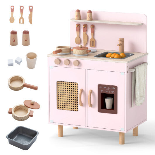 Wooden Pretend Kitchen Playset with Realistic Ice Maker-Yellow