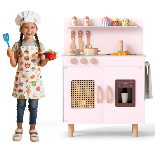 Wooden Pretend Kitchen Playset with Realistic Ice Maker-Yellow
