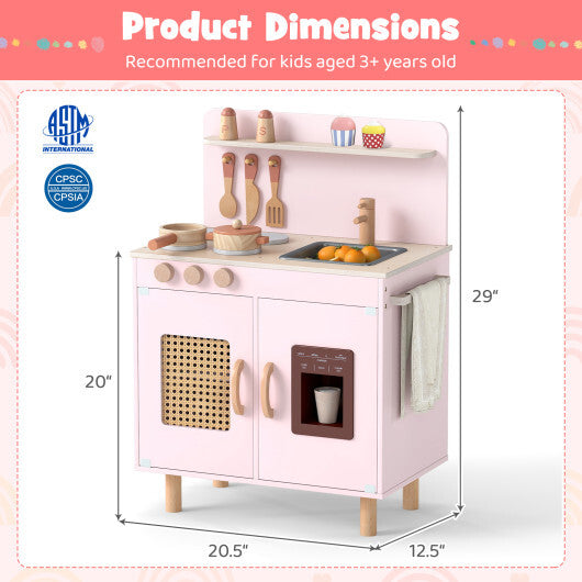 Wooden Pretend Kitchen Playset with Realistic Ice Maker-Yellow