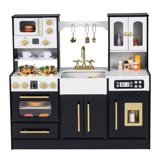 Wooden Kids Kitchen Playset with Realistic Lights and Sounds-Black W2B