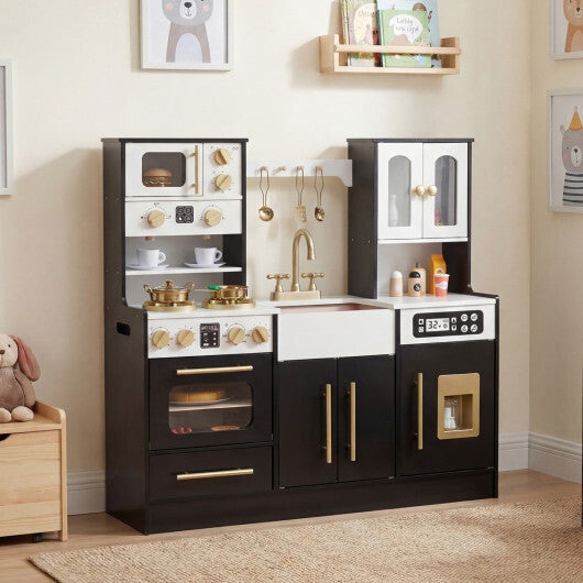 Wooden Kids Kitchen Playset with Realistic Lights and Sounds-Black W2B