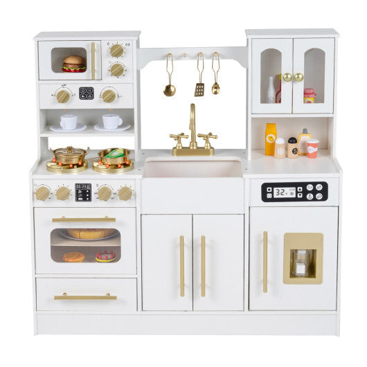 Wooden Kids Kitchen Playset with Realistic Lights and Sounds-Black W2B
