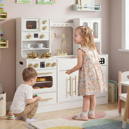 Wooden Kids Kitchen Playset with Realistic Lights and Sounds-Black W2B