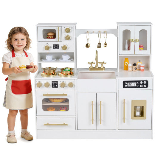 Wooden Kids Kitchen Playset with Realistic Lights and Sounds-Black W2B