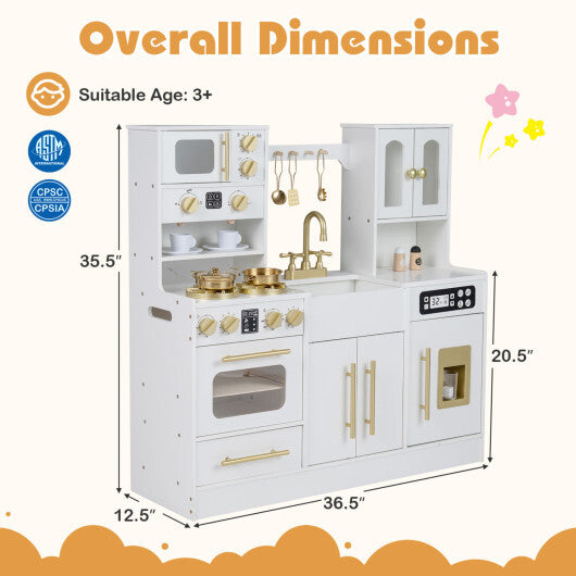 Wooden Kids Kitchen Playset with Realistic Lights and Sounds-Black W2B