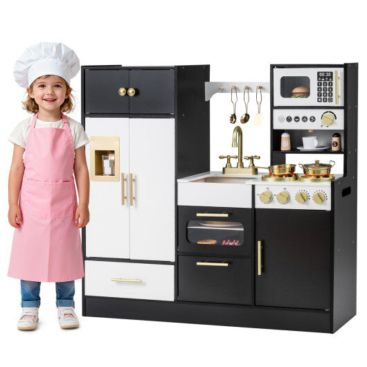 Kids Play Kitchen with Realistic Lights Sounds-Black W2B