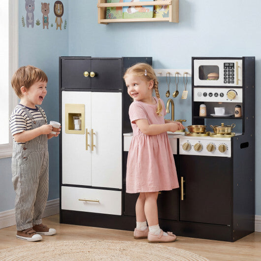 Kids Play Kitchen with Realistic Lights Sounds-Black W2B