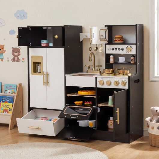 Kids Play Kitchen with Realistic Lights Sounds-Black W2B