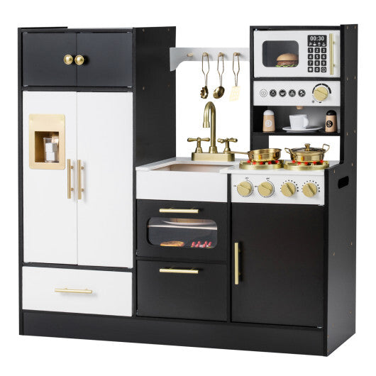 Kids Play Kitchen with Realistic Lights Sounds-Black W2B