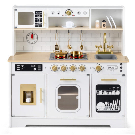 Wooden Play Kitchen for Kids with Realistic Lights and Sounds-White W2B