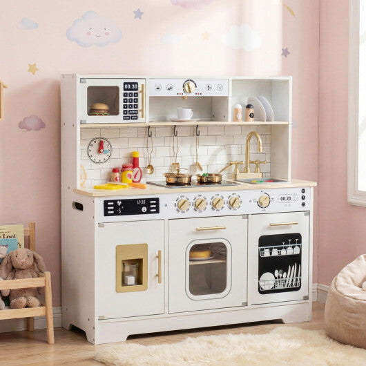 Wooden Play Kitchen for Kids with Realistic Lights and Sounds-White W2B