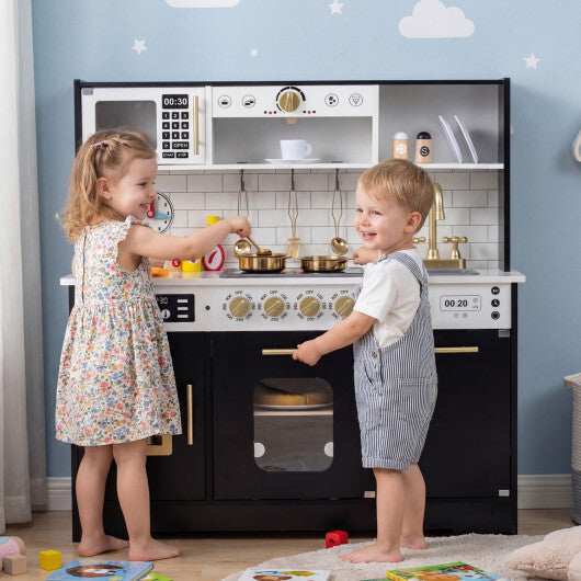 Wooden Play Kitchen for Kids with Realistic Lights and Sounds-White W2B