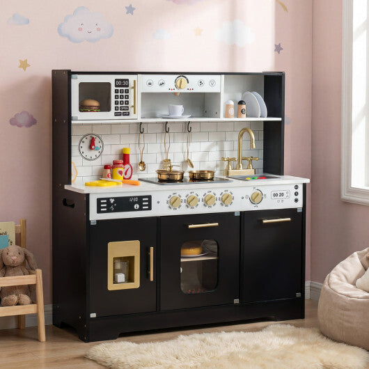 Wooden Play Kitchen for Kids with Realistic Lights and Sounds-White W2B