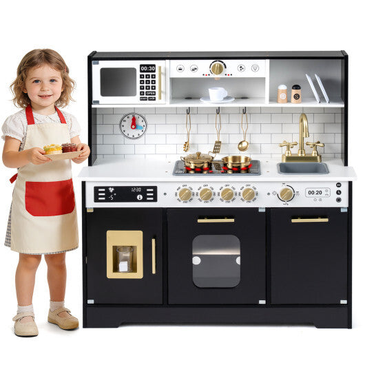 Wooden Play Kitchen for Kids with Realistic Lights and Sounds-White W2B