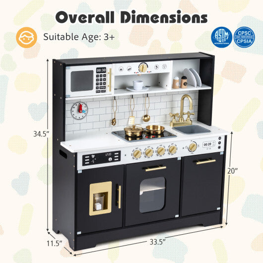 Wooden Play Kitchen for Kids with Realistic Lights and Sounds-White W2B