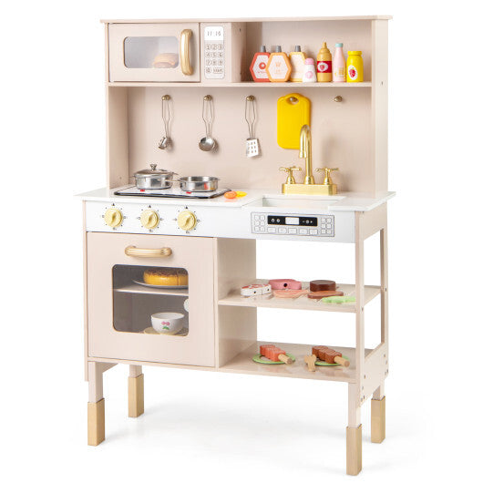 Play Kitchen Height Adjustable with Microwave and Lights and Sounds-Pink W2B