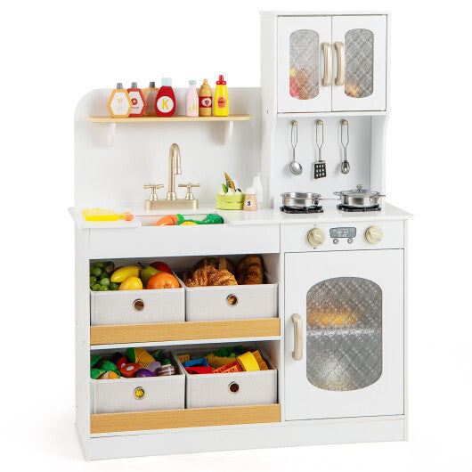 Kids Kitchen Playset with Cooking Accessories and Toy Cuttable Veggies-White W2B