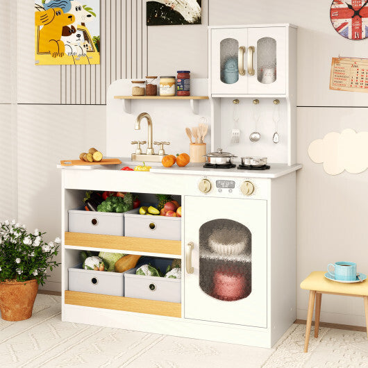 Kids Kitchen Playset with Cooking Accessories and Toy Cuttable Veggies-White W2B
