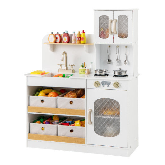 Kids Kitchen Playset with Cooking Accessories and Toy Cuttable Veggies-White W2B