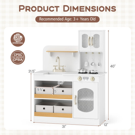 Kids Kitchen Playset with Cooking Accessories and Toy Cuttable Veggies-White W2B