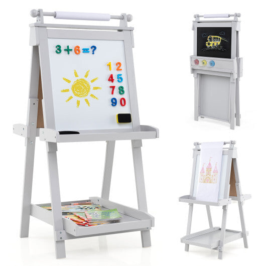 3-in-1 Double-sided Art Easel with Chalkboard and Magnetic Whiteboard-Green W2B