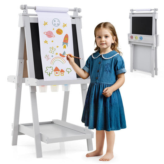3-in-1 Double-sided Art Easel with Chalkboard and Magnetic Whiteboard-Green W2B