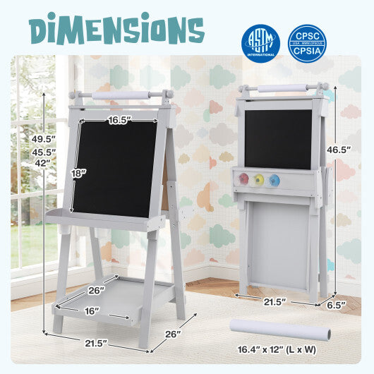 3-in-1 Double-sided Art Easel with Chalkboard and Magnetic Whiteboard-Green W2B