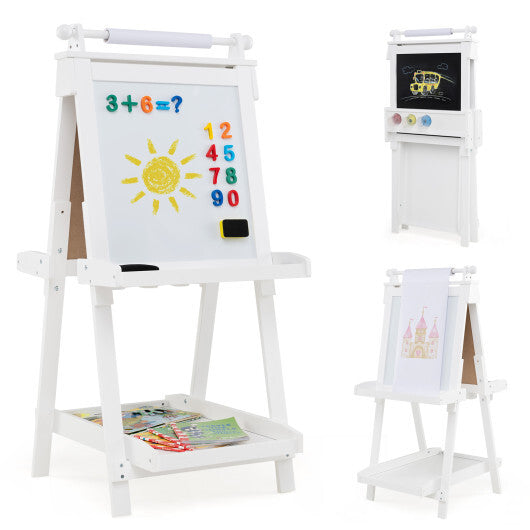 3-in-1 Double-sided Art Easel with Chalkboard and Magnetic Whiteboard-Green W2B