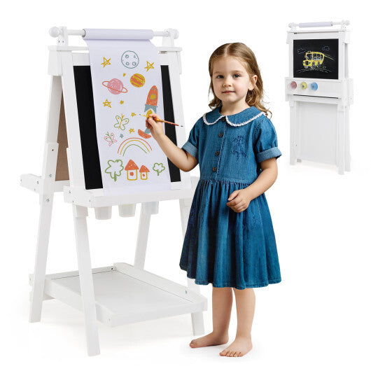 3-in-1 Double-sided Art Easel with Chalkboard and Magnetic Whiteboard-Green W2B