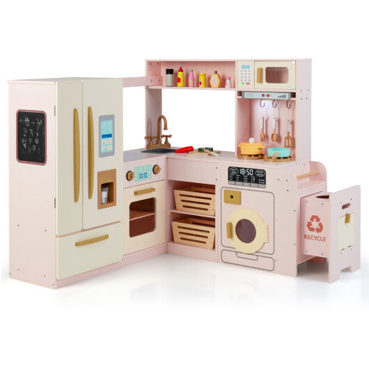 Corner Play Kitchen with Lights and Sounds for Ages 3+-Brown