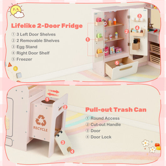 Corner Play Kitchen with Lights and Sounds for Ages 3+-Brown