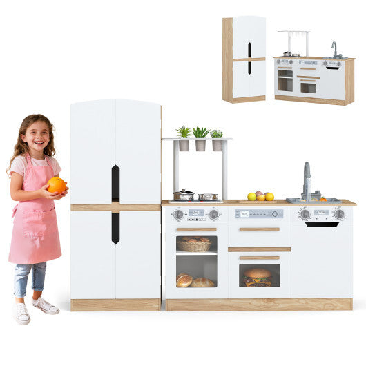 Wooden 2 Piece Kids Kitchen Playset with Fridge and Running Water-Gray