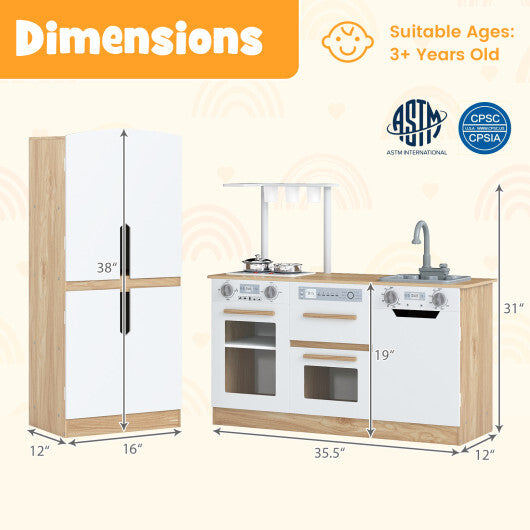 Wooden 2 Piece Kids Kitchen Playset with Fridge and Running Water-Gray