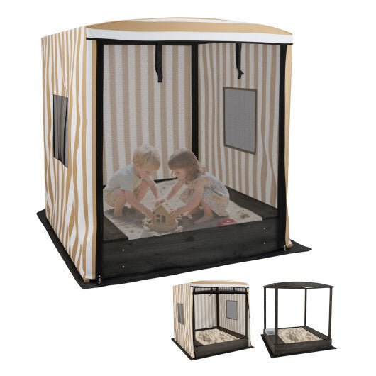 Wooden Sandbox with Canopy for Children 3+ Years Old-Brown W2B
