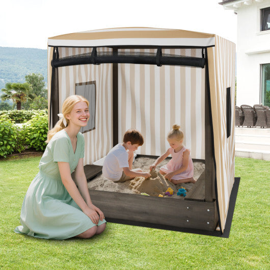 Wooden Sandbox with Canopy for Children 3+ Years Old-Brown