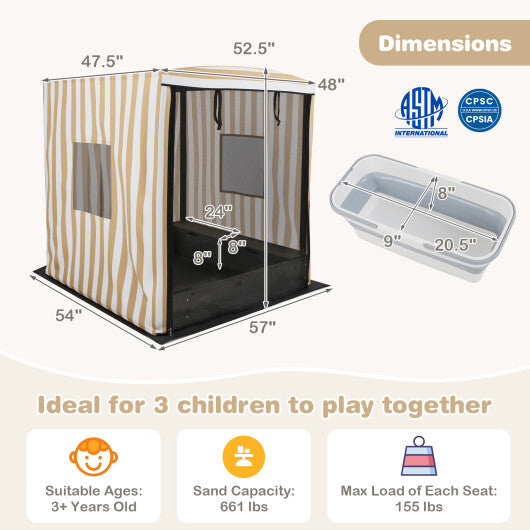 Wooden Sandbox with Canopy for Children 3+ Years Old-Brown W2B