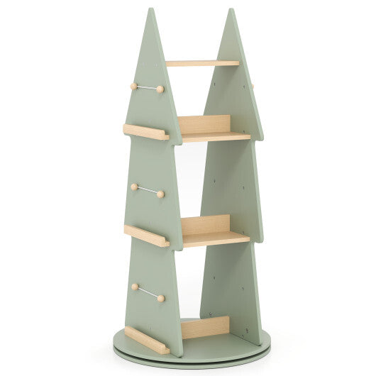4 Tier Tree Shape Kids Rotating Bookshelf 360 Display Rack Storage Organizer-Green W2B