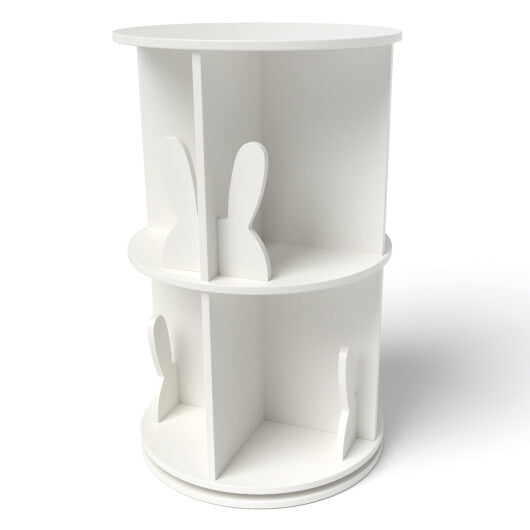 2 Tier Freestanding Kids Rotating Bookshelf Storage Rack with Bunny Baffles-White W2B