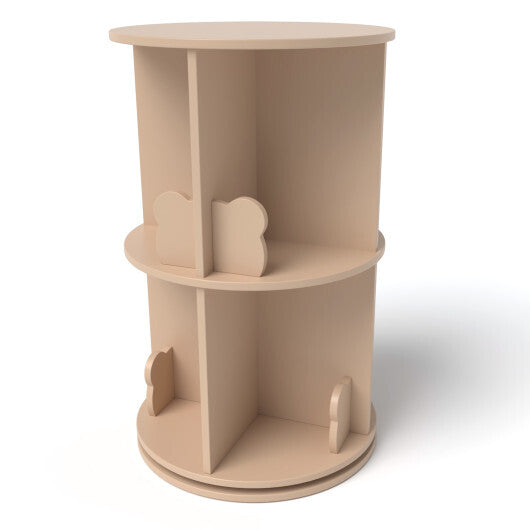 2 Tier Freestanding Kids Rotating Bookshelf Storage Rack with Bear Baffles-Gray W2B