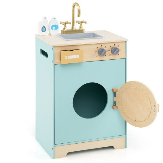 Kids Washer Playset Toy Washing Machine with Laundry Detergent-Blue
