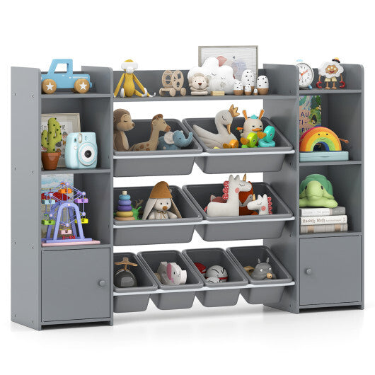 56 inch Large Toy Storage Organizer with 8 Removable Bins and Bookshelf-Pink W2B