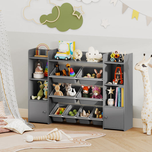 56 inch Large Toy Storage Organizer with 8 Removable Bins and Bookshelf-Pink W2B