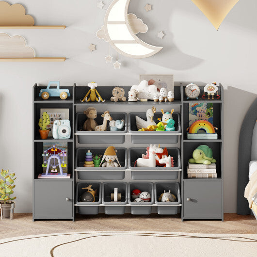 56 inch Large Toy Storage Organizer with 8 Removable Bins and Bookshelf-Pink W2B
