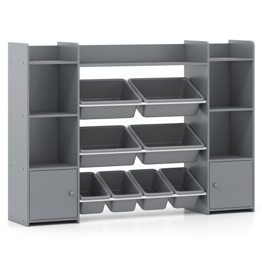 56 inch Large Toy Storage Organizer with 8 Removable Bins and Bookshelf-Pink W2B
