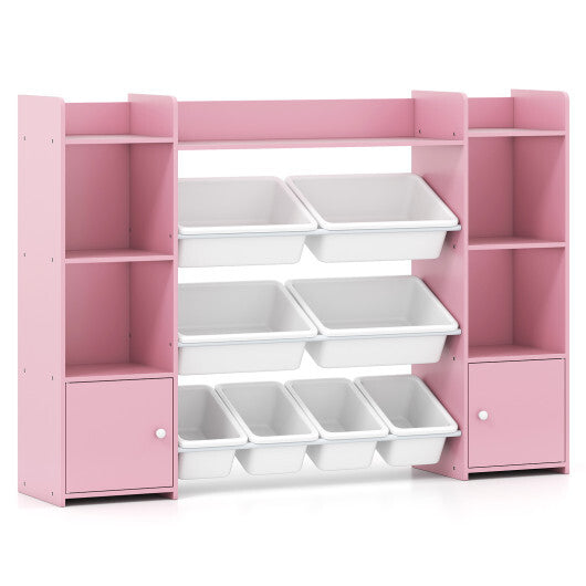 56 inch Large Toy Storage Organizer with 8 Removable Bins and Bookshelf-Pink W2B