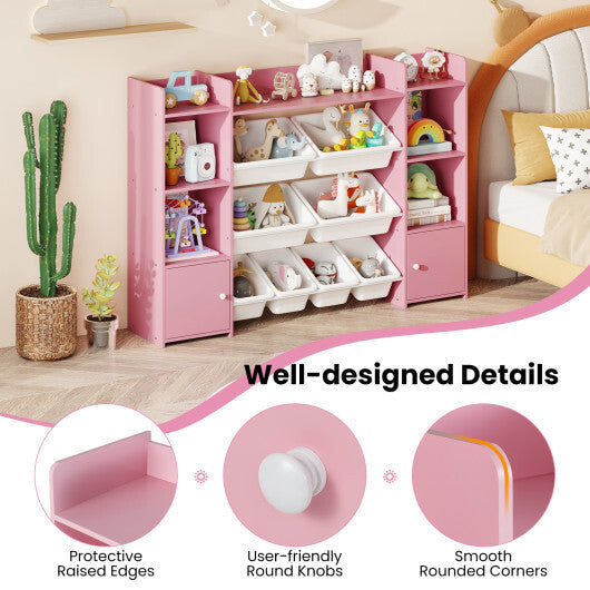 56 inch Large Toy Storage Organizer with 8 Removable Bins and Bookshelf-Pink W2B