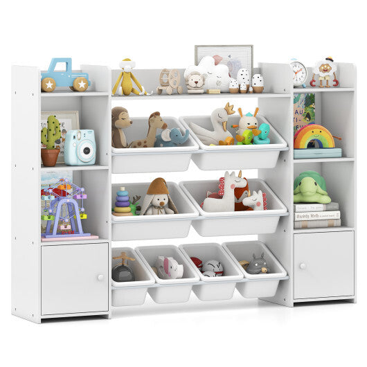 56 inch Large Toy Storage Organizer with 8 Removable Bins and Bookshelf-Pink W2B
